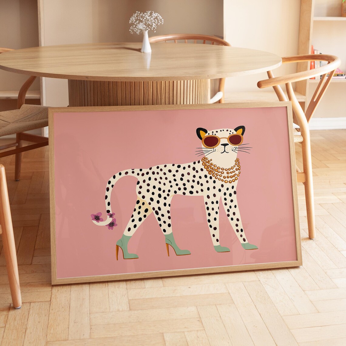 Glamorous Leopard Sunglasses Heels Pink Fashion Cat Maximalist Wall Poster - Image 3