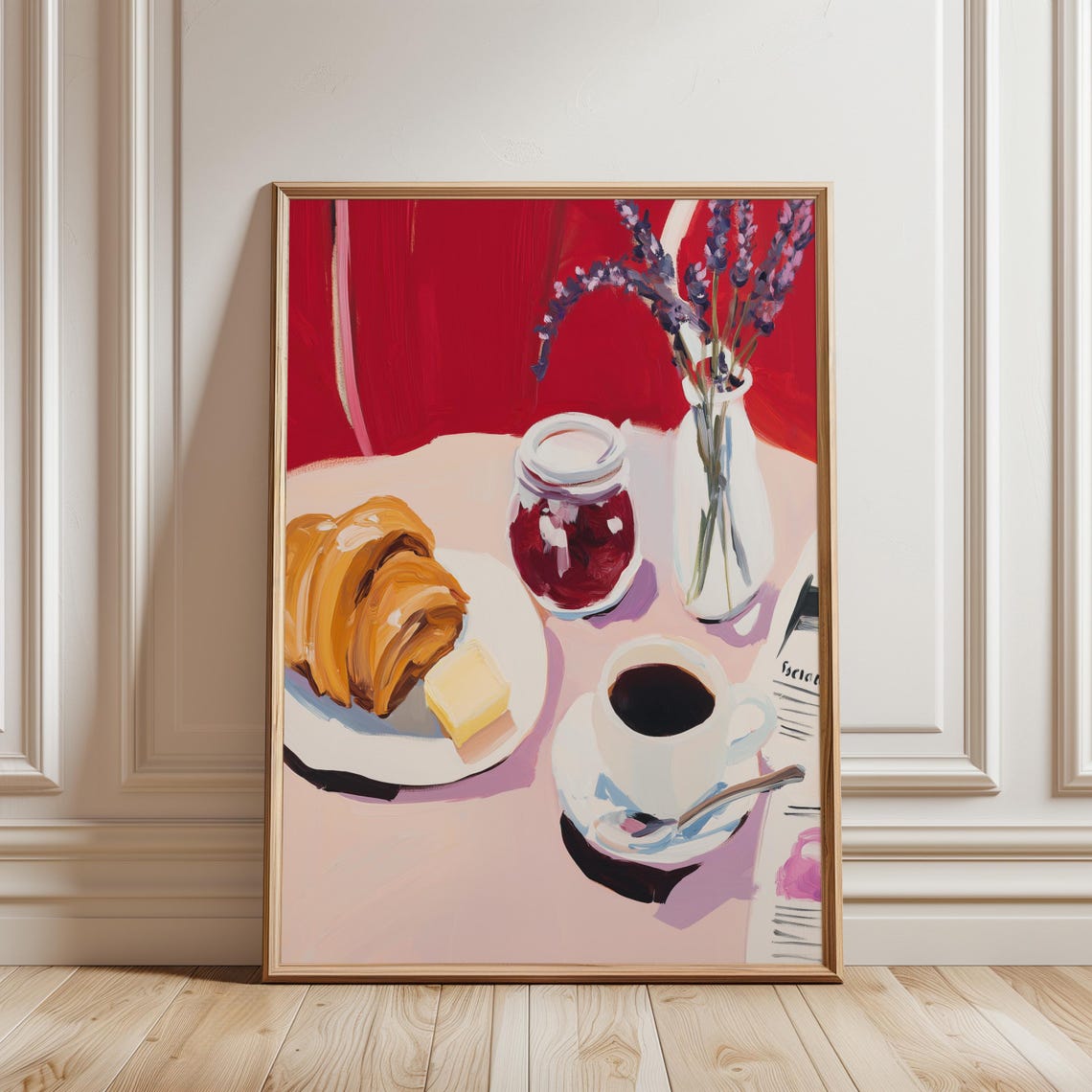 French Cafe Breakfast Croissant Coffee Jam Lavender Morning Art Poster - Image 2