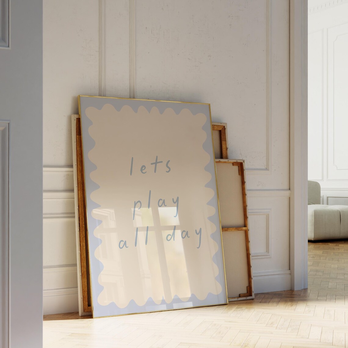 Lets Play All Day Playroom Quote Soft Blue Nursery Art Print - Image 3