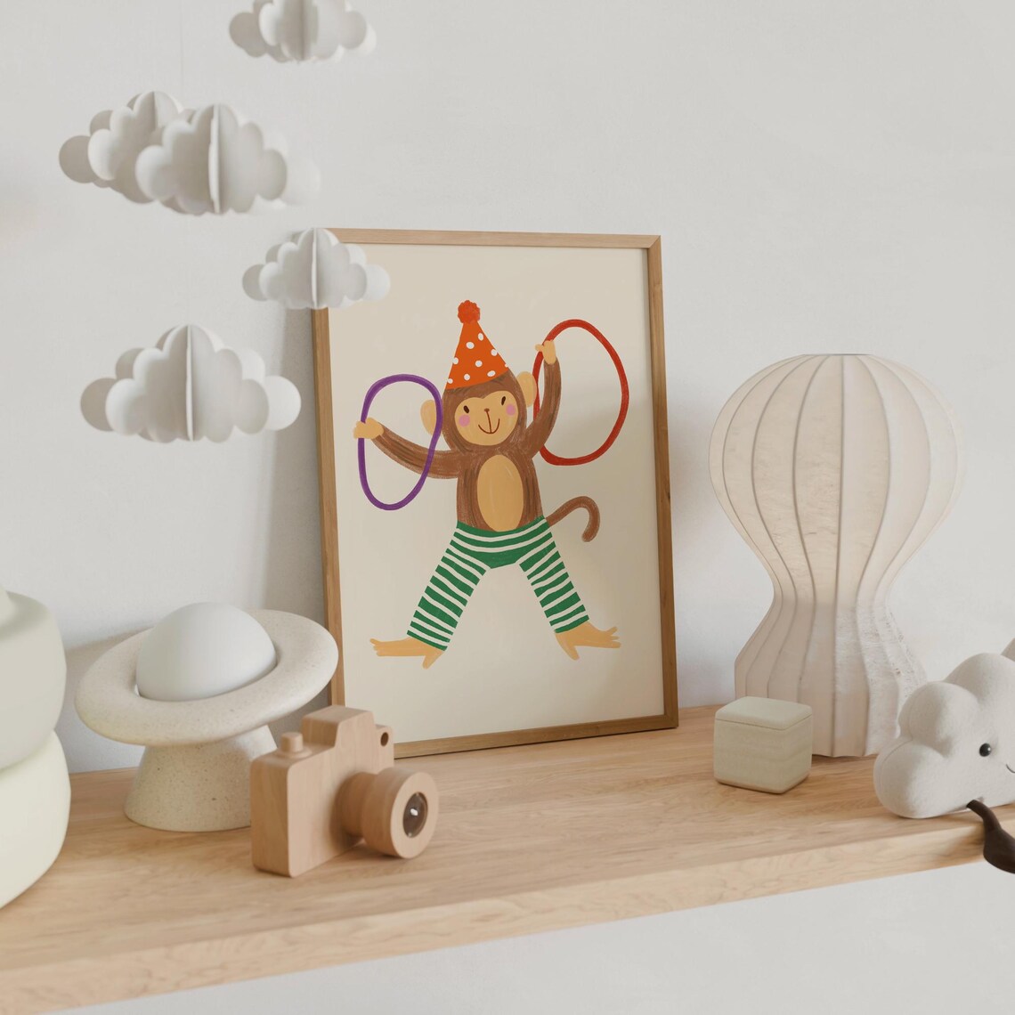 Circus Monkey Red Polka Dot Hat Striped Pants Hoops Kids Room Wall Poster - Image 4