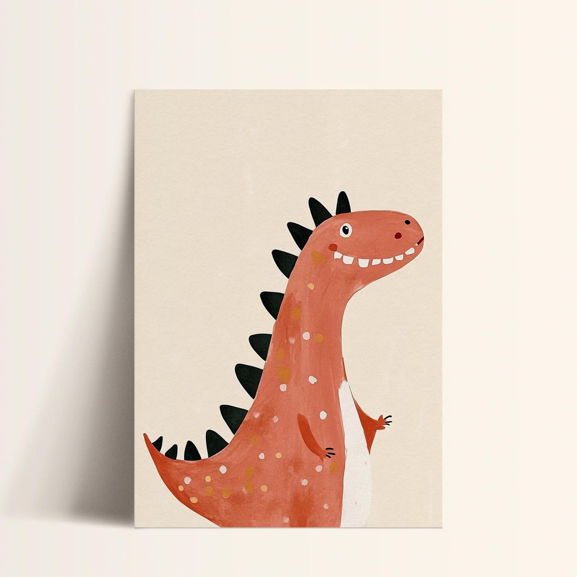 Coral Spiky Dinosaur Watercolor Cute Kids Dino Nursery Room Poster - Image 2
