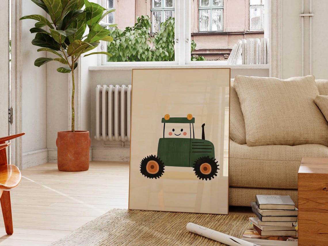 Cute Smiling Green Tractor Playroom Nursery Kids Room Art Poster - Image 2