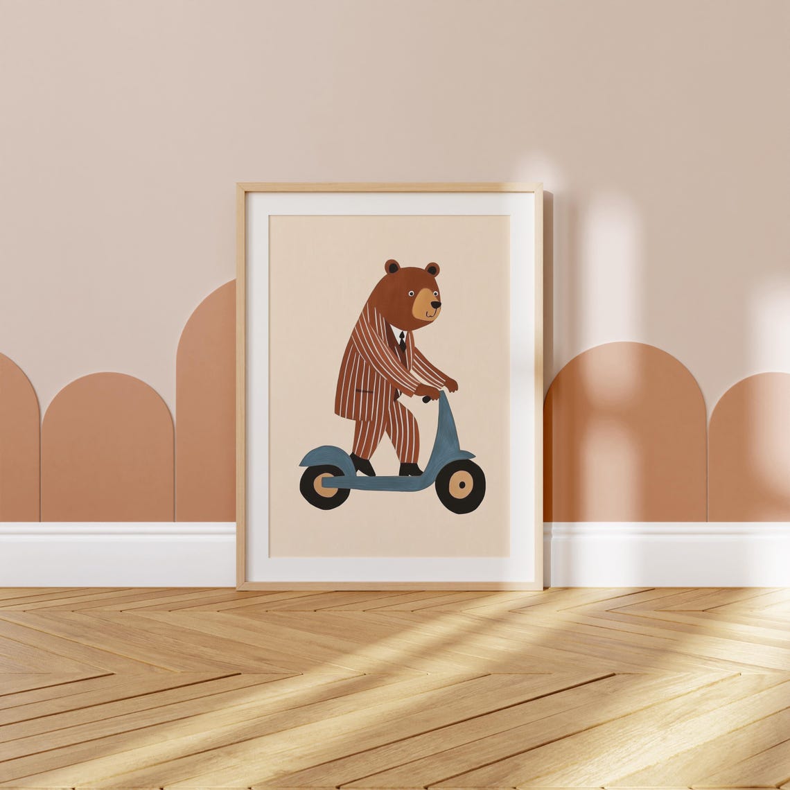 Cool Dapper Bear Riding Blue Scooter Nursery Kids Room Wall Art - Image 3