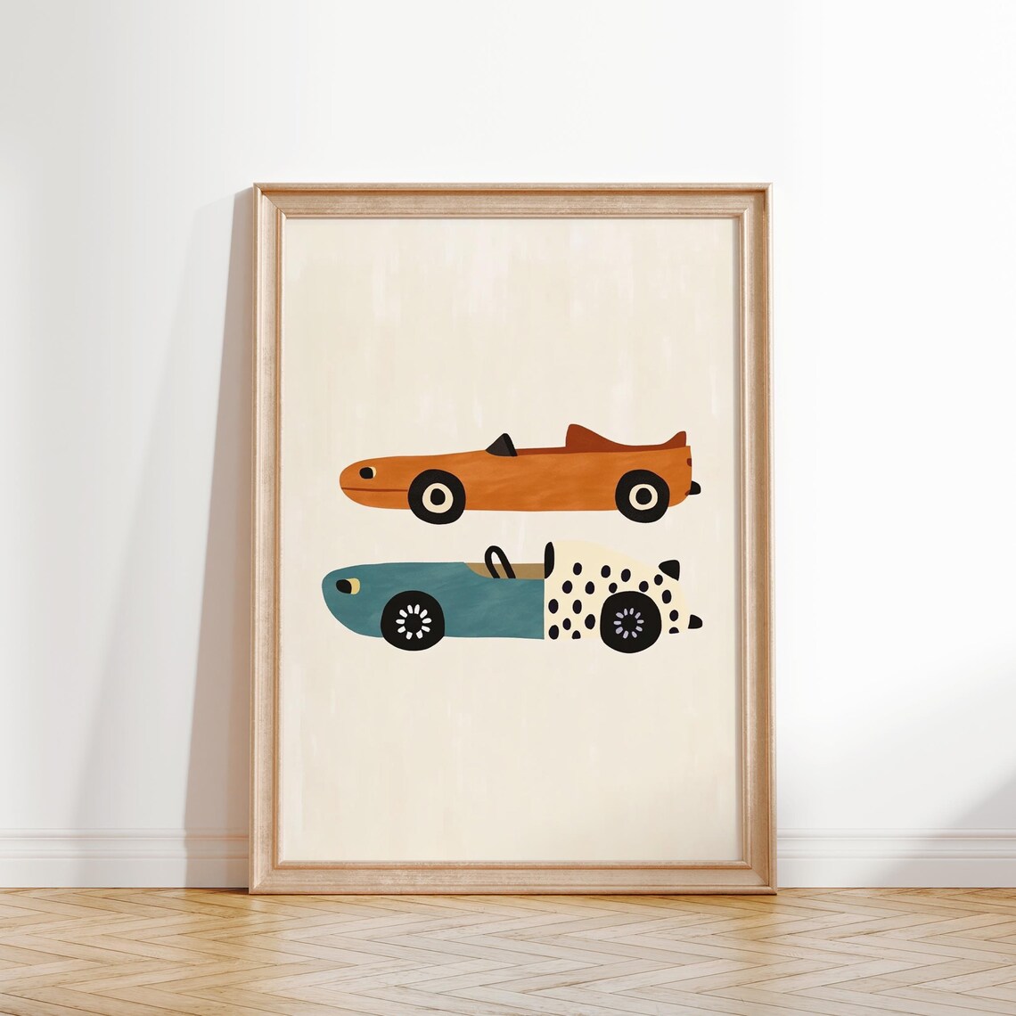 Two Retro Race Cars Orange Teal Vintage Boys Room Nursery Poster - Image 4
