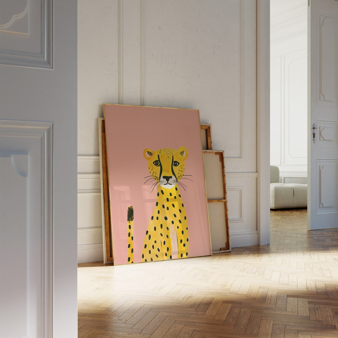 Playful Cheetah Kids Room Animal Art Blush Pink Safari Nursery Poster - Image 2