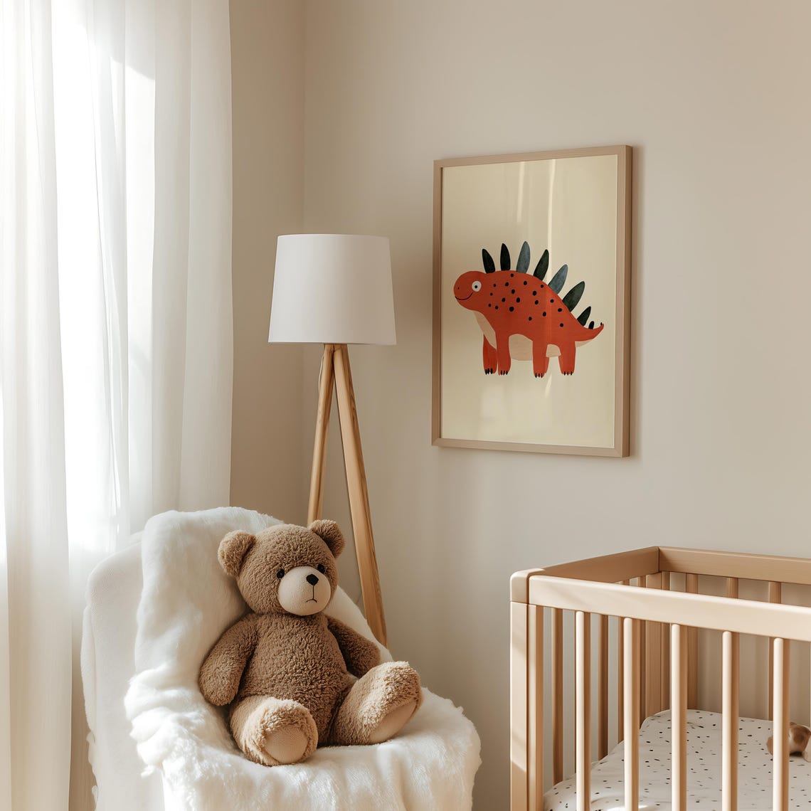 Red Spotted Stegosaurus Dinosaur Cute Nursery Playroom Poster - Image 3