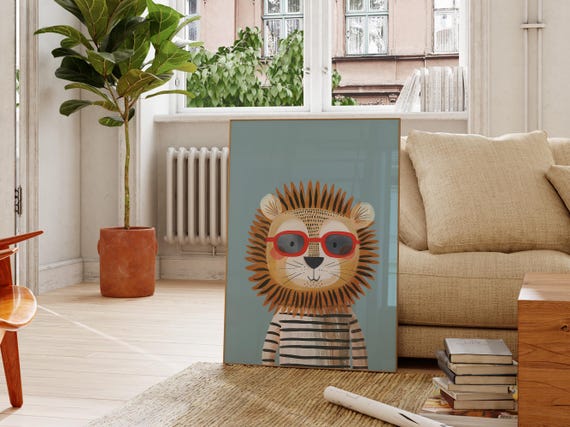 Cool Lion Wall Art Print Gender Neutral Nursery Decor Kids Room Animal Art Playroom