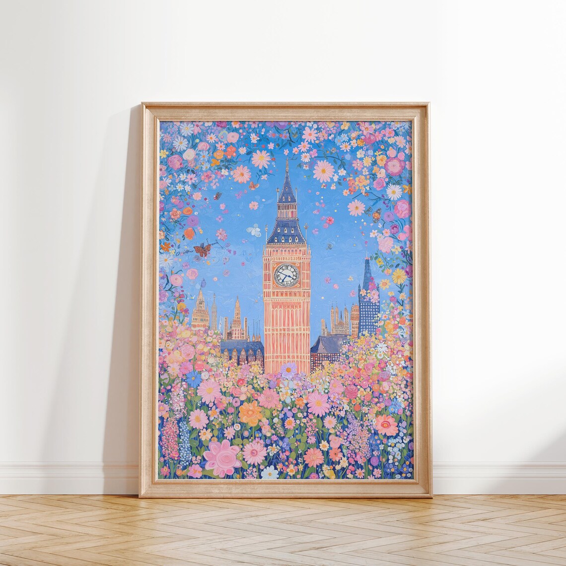 Big Ben Clock Tower Surrounded by Colorful Wildflowers London Art Poster - Image 2