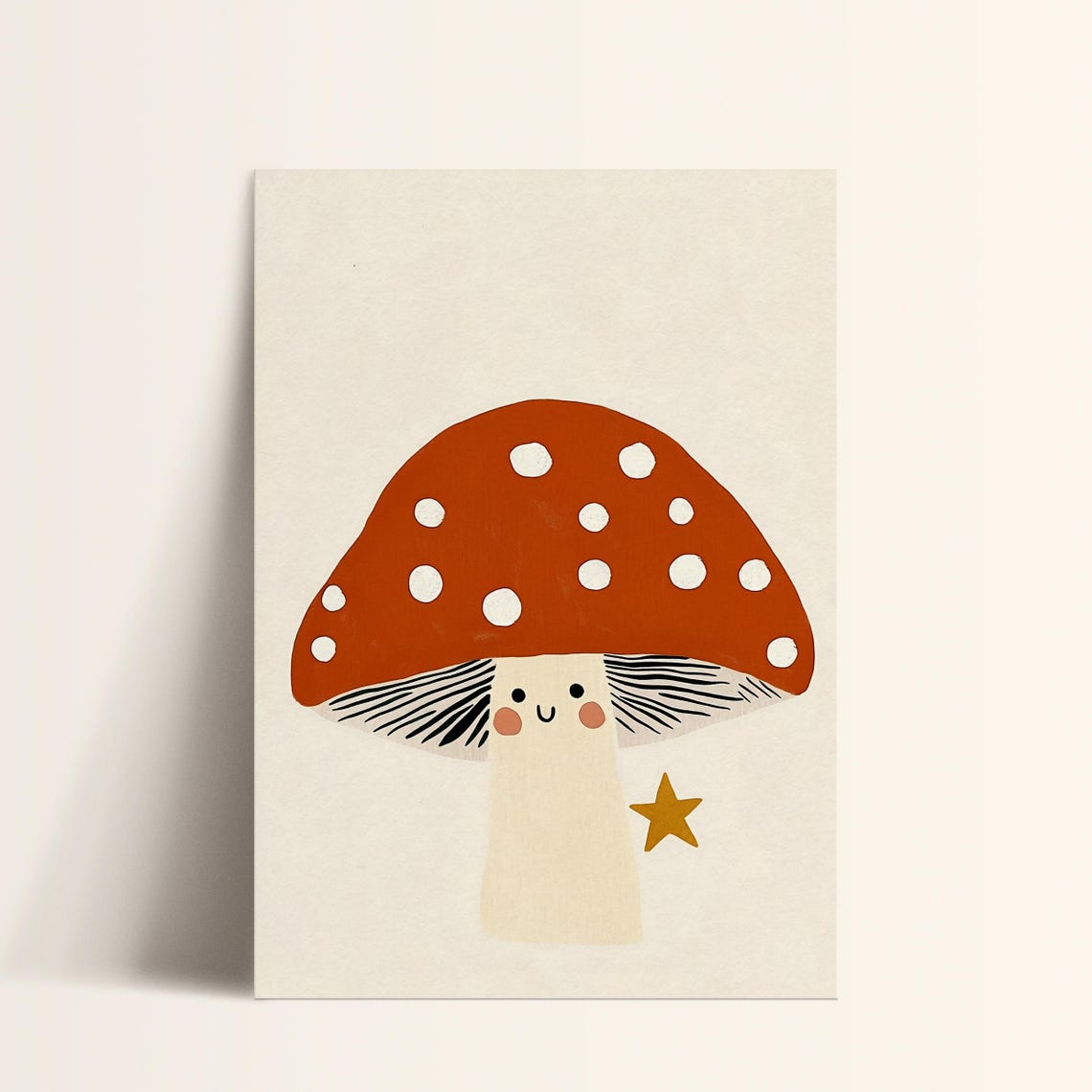 Smiling Mushroom Red Spotted Cap Gold Star Cute Nursery Poster - Image 4