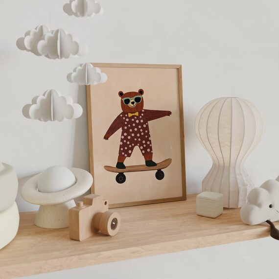 Skateboarding Bear, Kids Room Decor