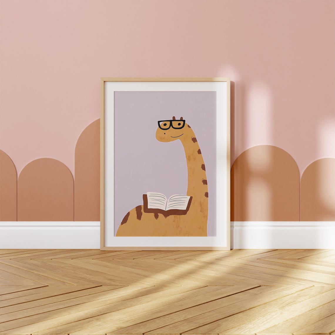 Dinosaur with Glasses Reading Book Cute Kids Dino Study Poster