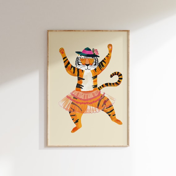 Dancing Tiger In Tutu And Hat Whimsical Nursery Animal Kids Poster