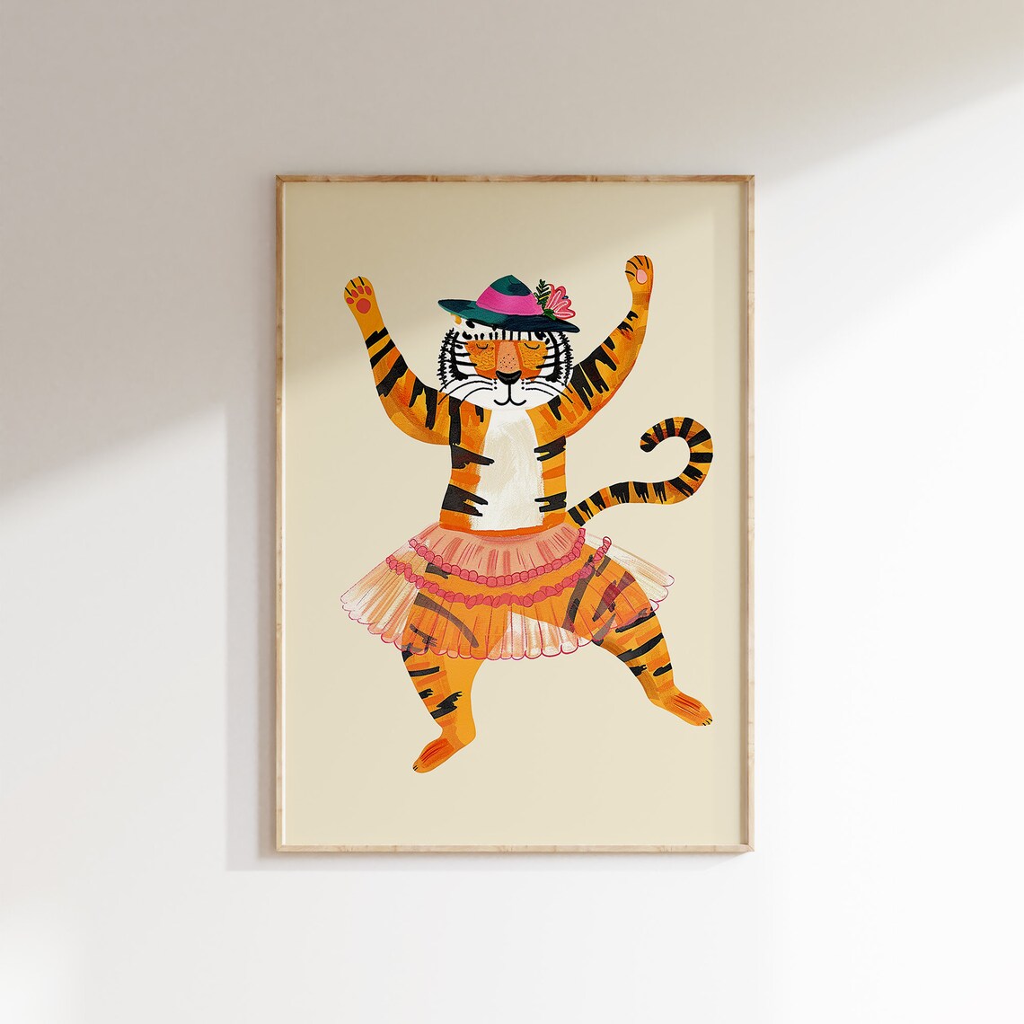 Dancing Tiger In Tutu And Hat Whimsical Nursery Animal Kids Poster