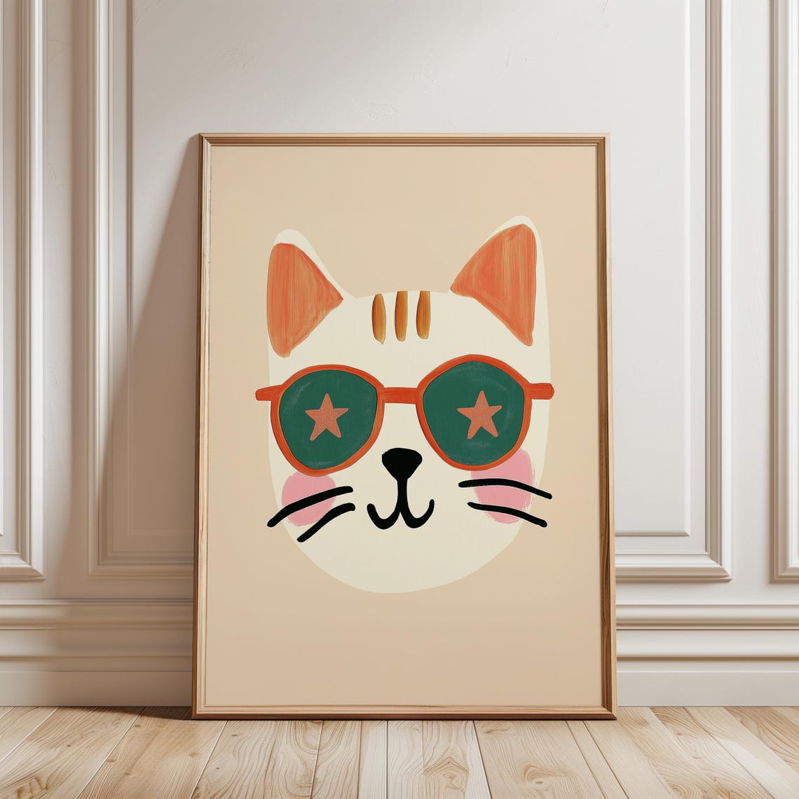 Cool Cat In Star Sunglasses Playful Kids Room Nursery Art Print