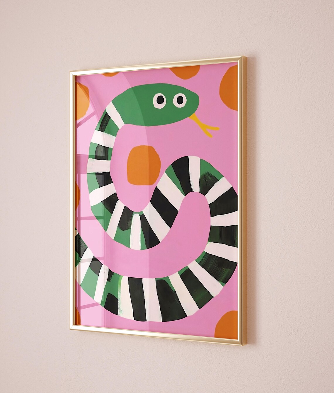 Colorful Green Striped Snake Pink Background Fun Kids Room Decor Poster - Image 2