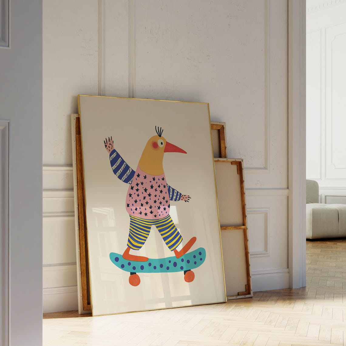 Cool Skateboarding Bird Colorful Kids Room Animal Art Poster - Image 5