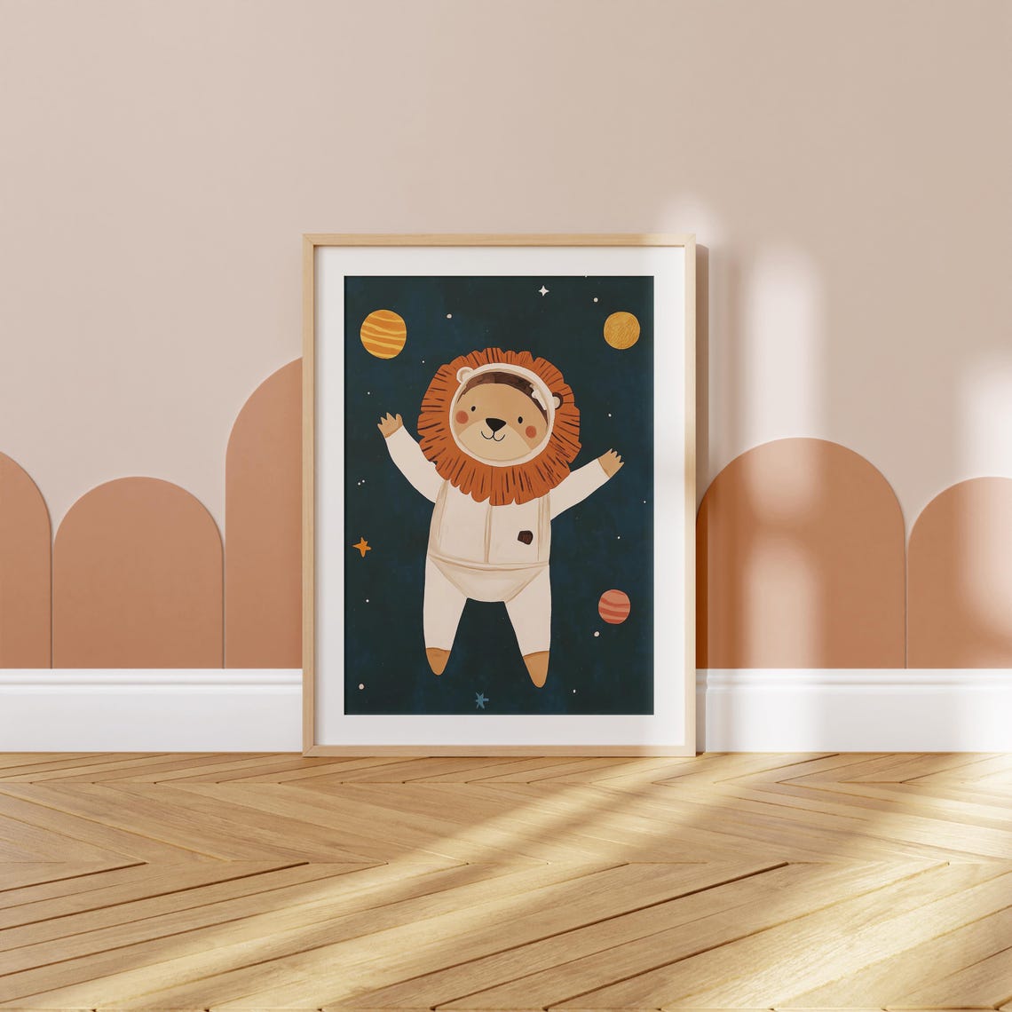 Cute Lion Astronaut Floating in Outer Space Kids Nursery Poster - Image 2