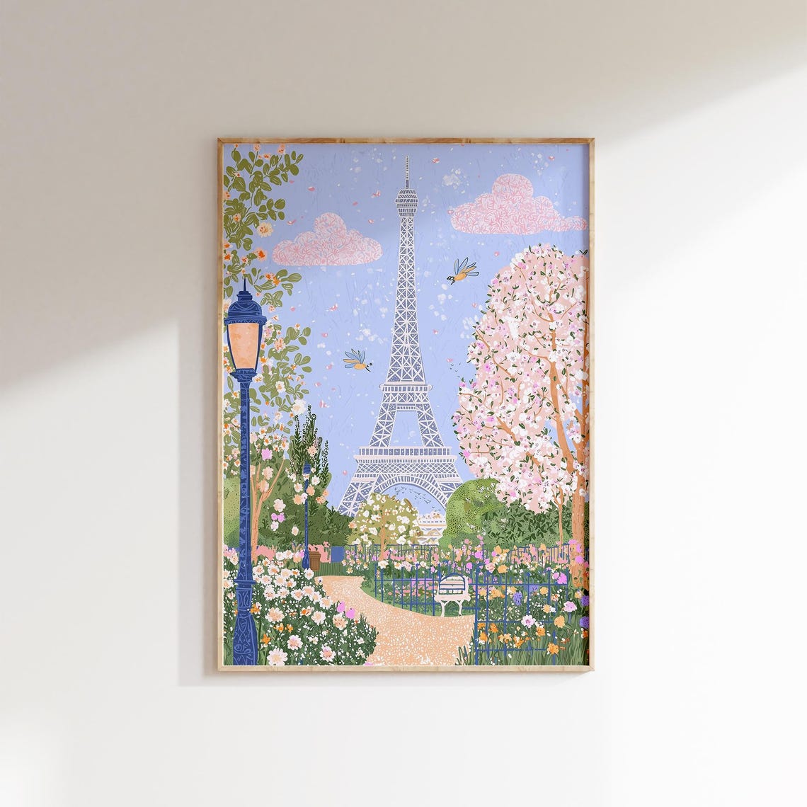 Eiffel Tower Paris Spring Garden Blue Sky Blossom Walk Poster - Image 2