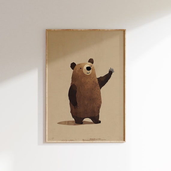 Cute Bear Nursery Wall Art Animal Print Beige Kids Room Print Woodland Nursery Decor Forest Animal Childrens Room