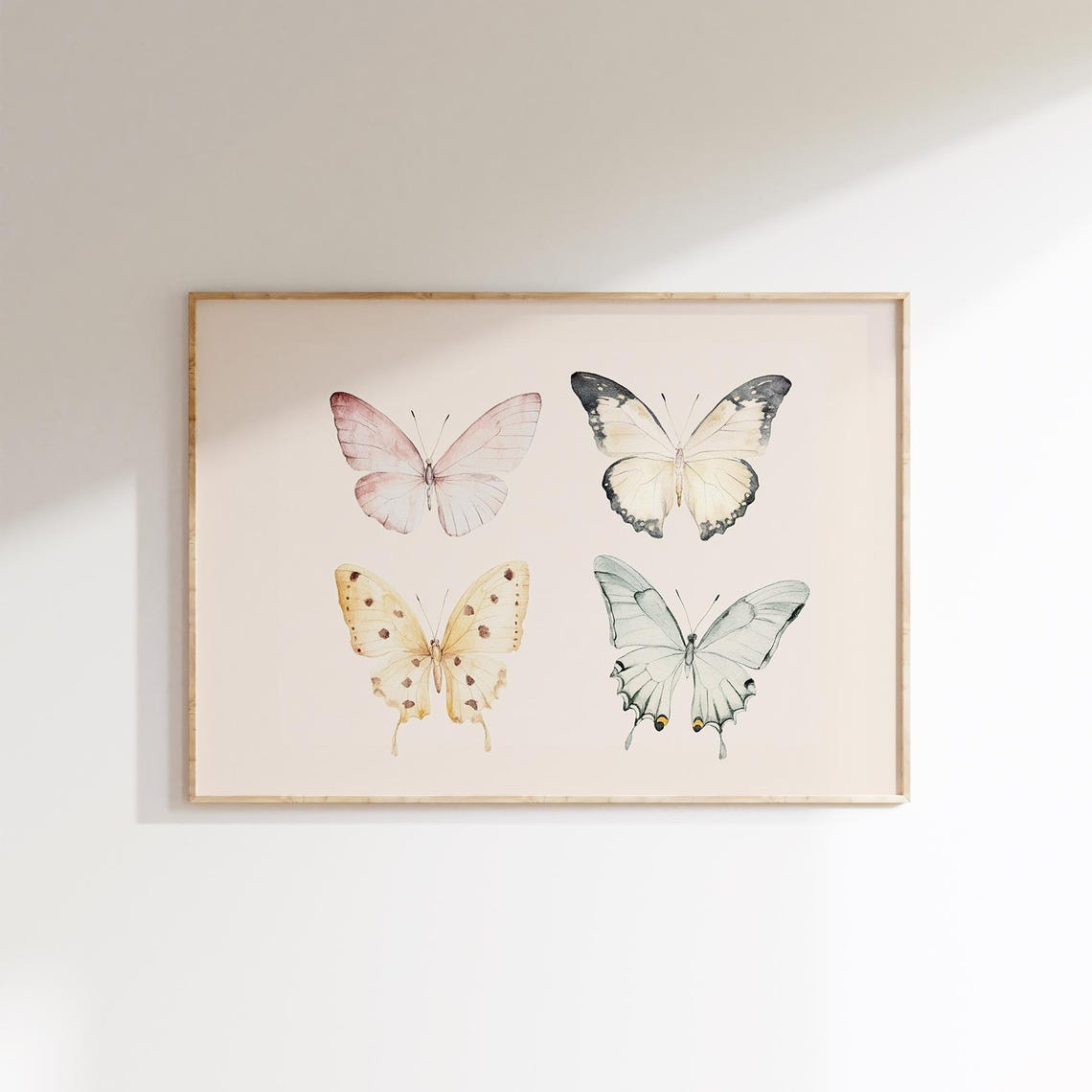 Watercolor Butterfly Quartet Girls Room Delicate Nursery Poster Art - Image 2