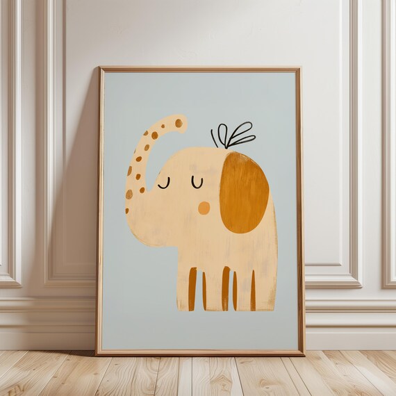 Sleepy Baby Elephant Boho Safari Nursery Kids Room Art Print
