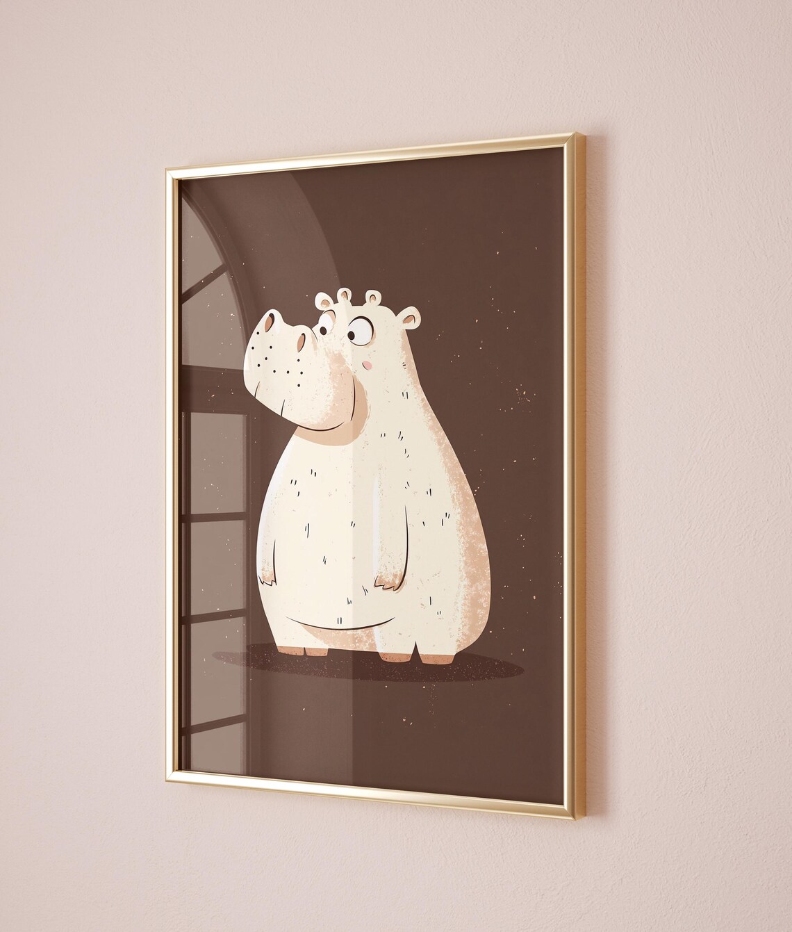 White Hippo Standing Cute Animal Nursery Kids Room Poster Decor - Image 2