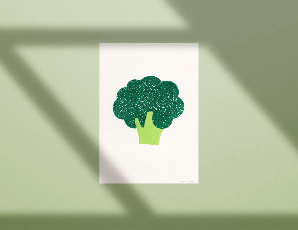 Minimal Broccoli Illustration Bold Green Vegetable Kitchen Art Poster - Image 2