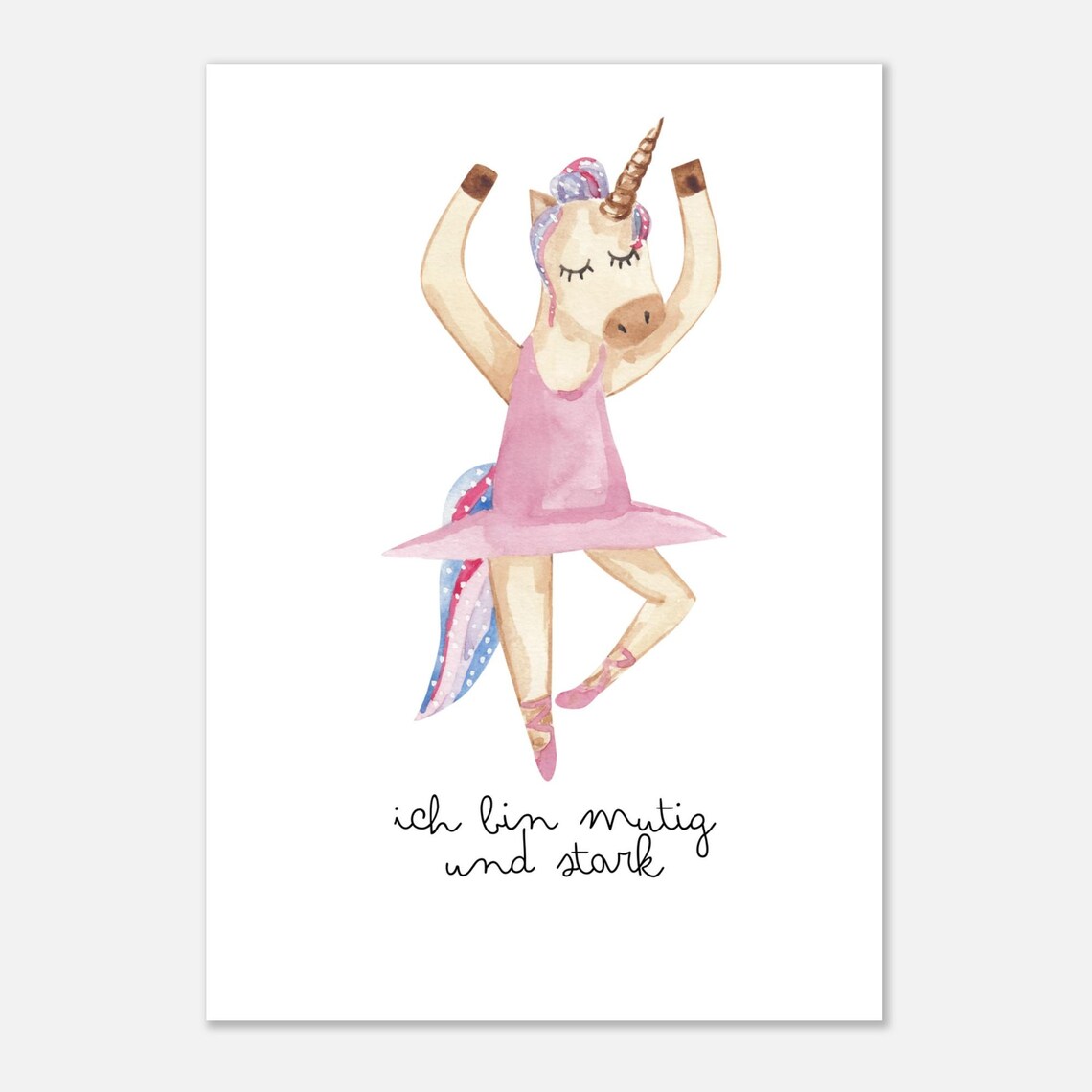 Unicorn Ballerina In Pink Dress 'Brave And Strong' Girls Room Poster - Image 2