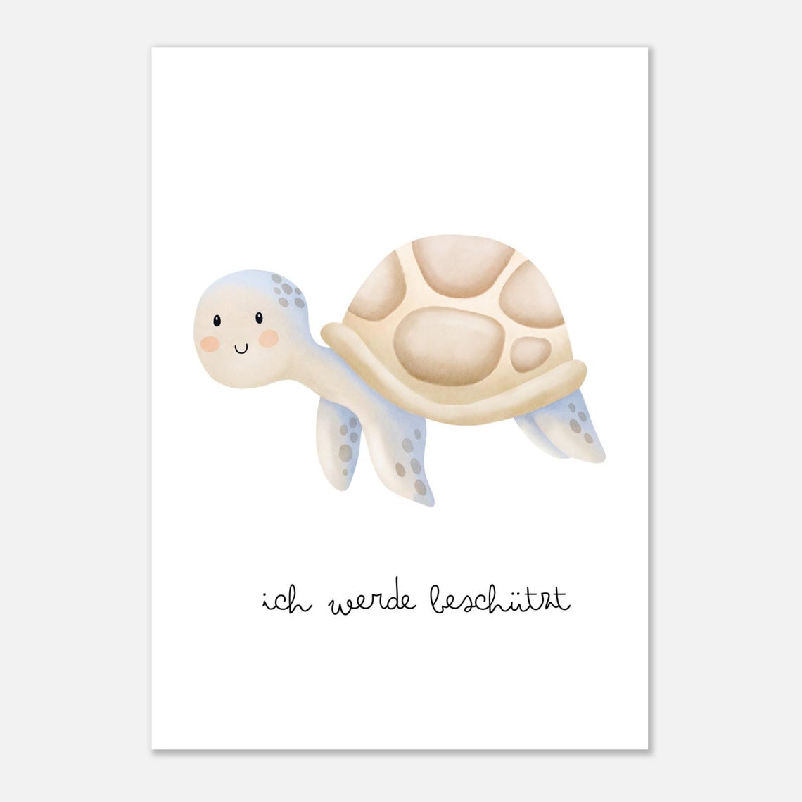 Sweet Baby Sea Turtle 'I Am Protected' Affirmation Nursery Wall Poster - Image 2
