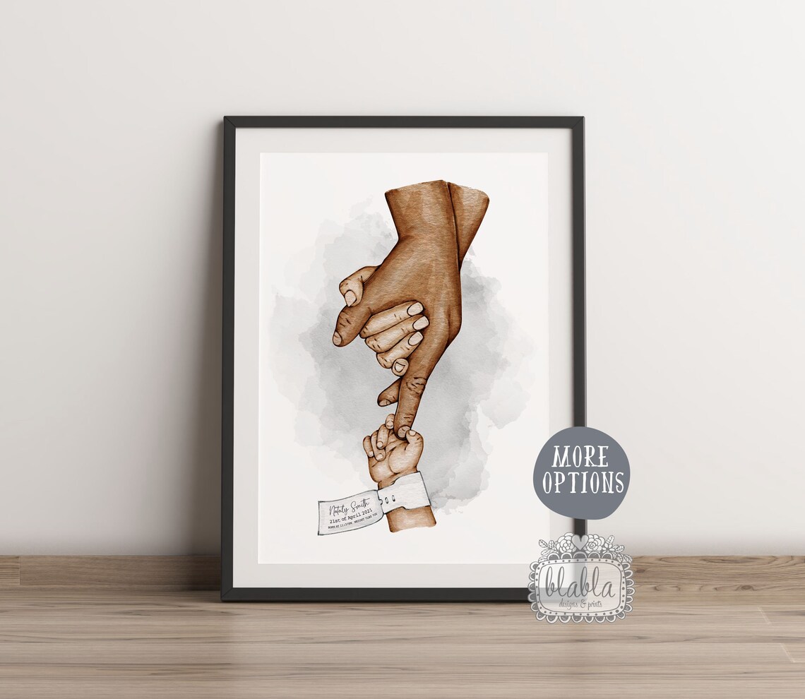 Personalised Family Hands Newborn Baby Watercolour Keepsake Wall Art - Image 2