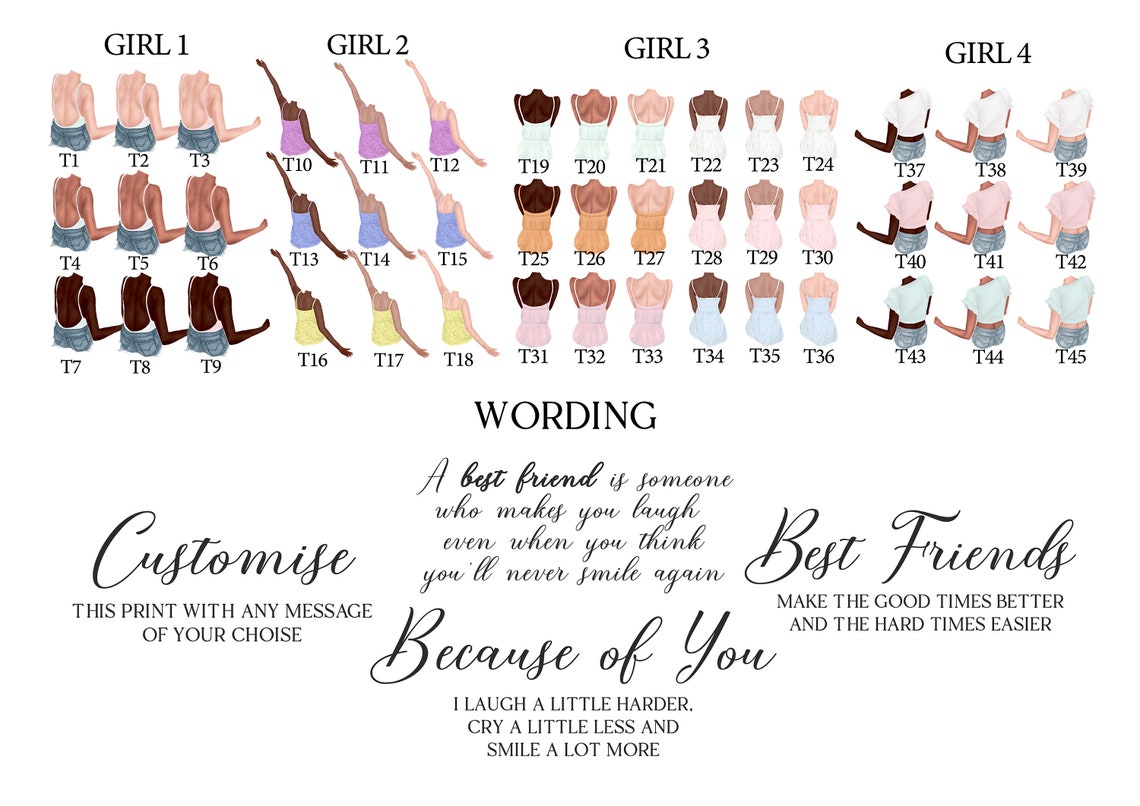 Heartfelt Best Friend Quote Personalised Four Friends Group Print - Image 2