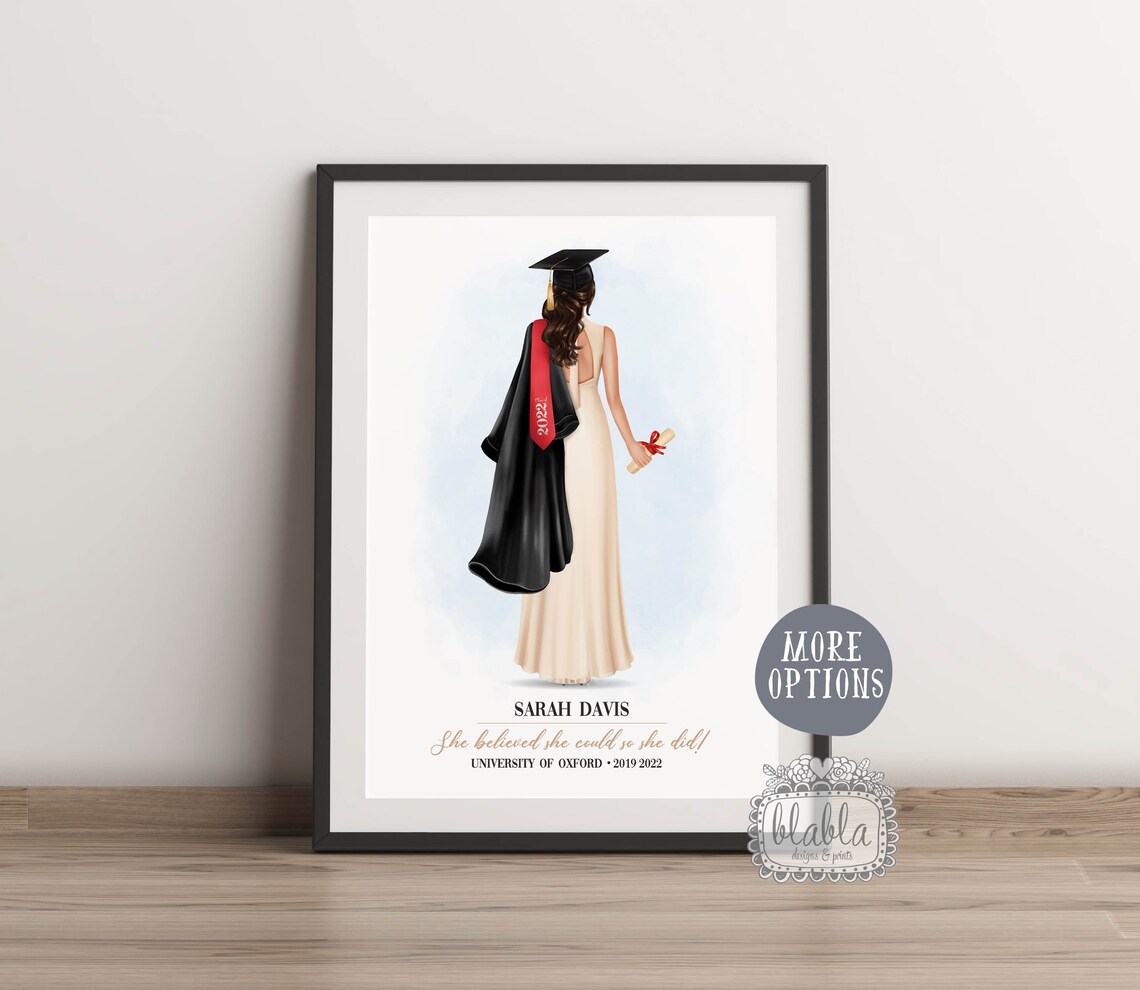 Personalised 2022 Graduate Poster in Red Satin Dress With Diploma - Image 2