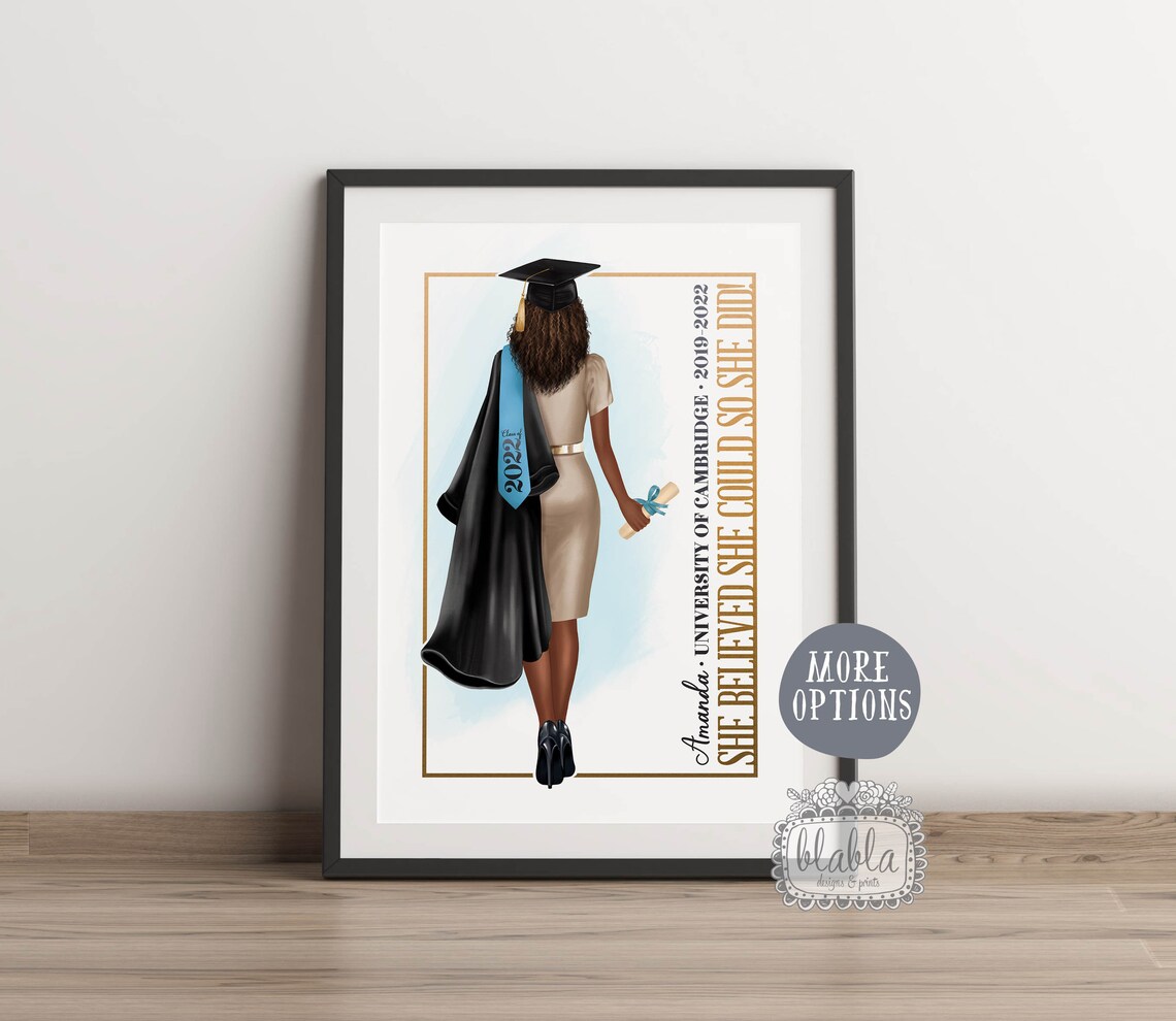 Personalised 2022 Female Graduate Poster in Champagne Cocktail Dress - Image 2