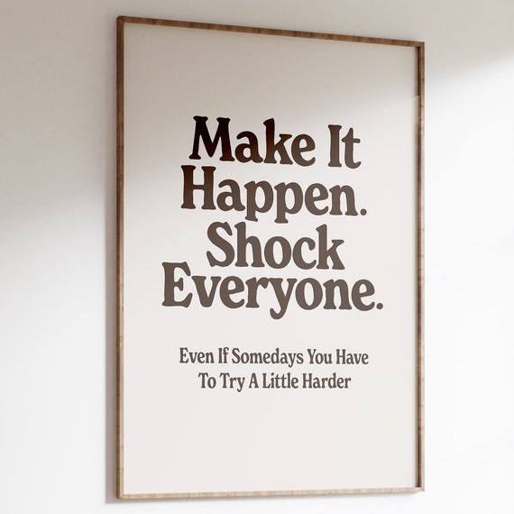 Positive Wall Art Inspirational Quote Print Motivational Office Decor Poster Retro Home Office Wall Art Make It Happen