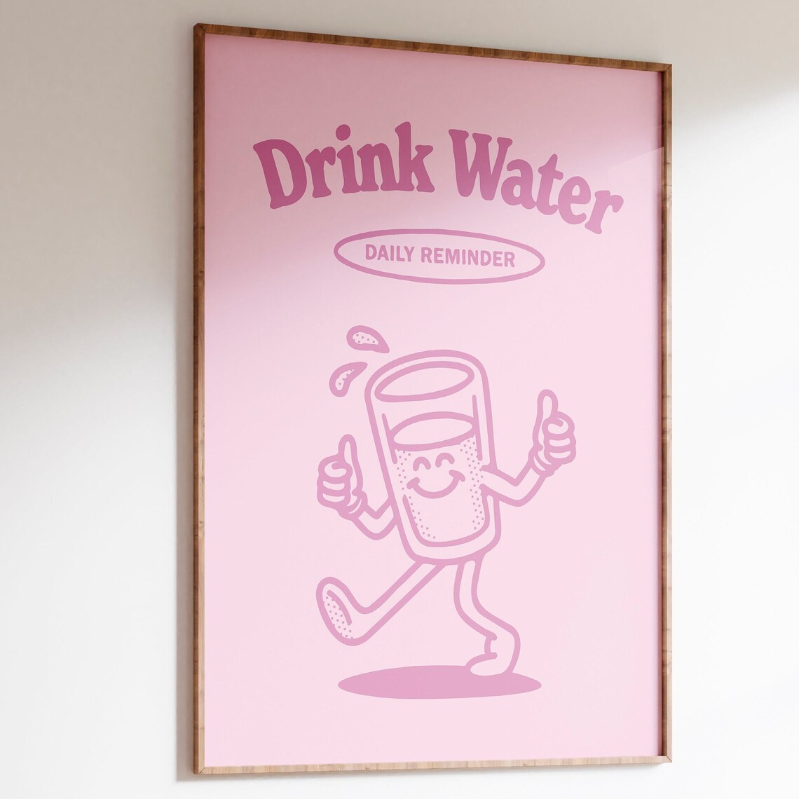 Drink Water Daily Reminder Pink Retro Water Glass Mascot Poster