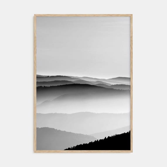 Fine Art Mountain Landscape Print Black White Photography Poster For Home Decor