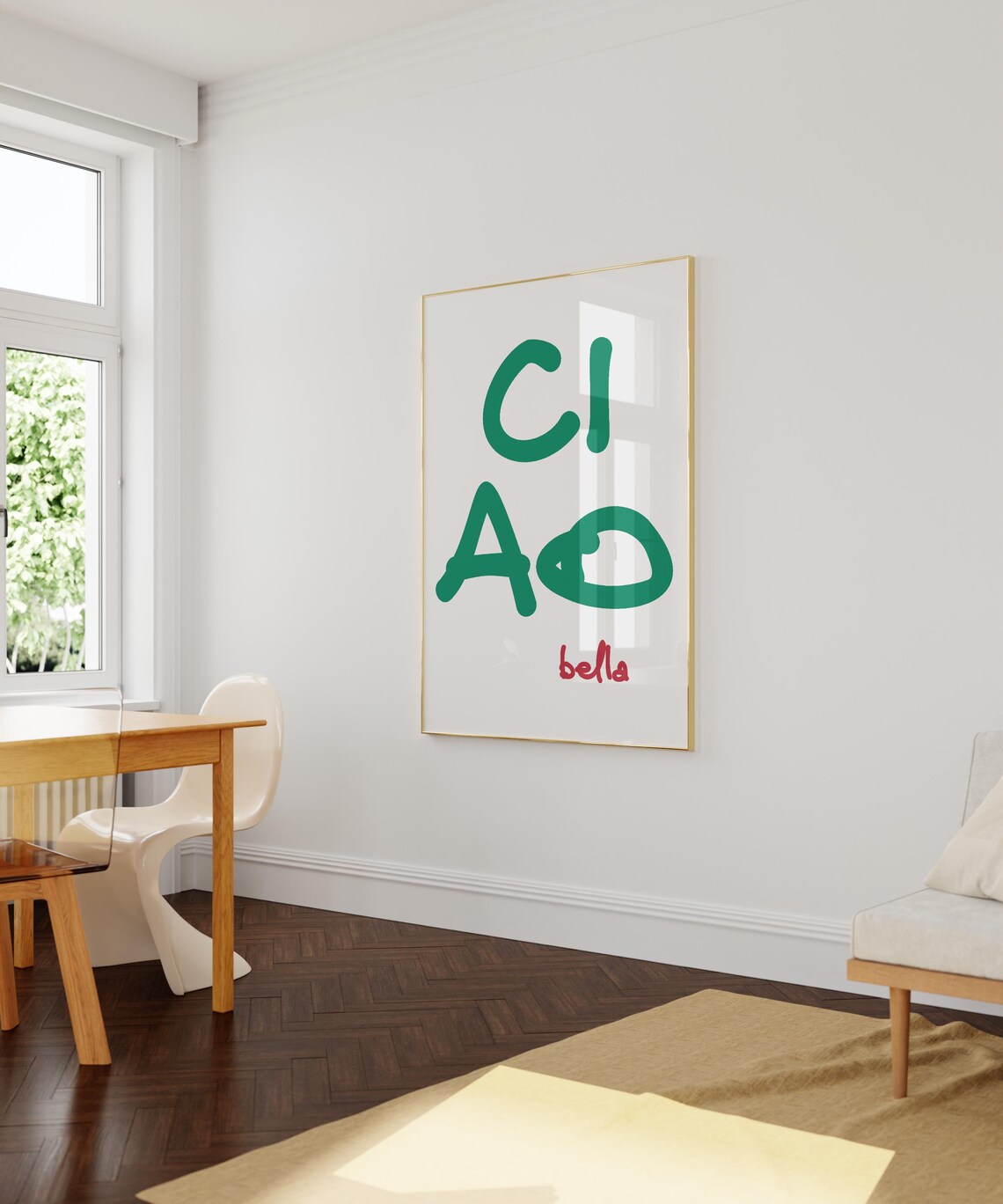 Ciao Bella Green Red Handwritten Italian Greeting Word Poster - Image 2