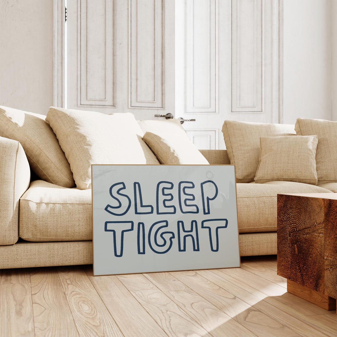 Sleep Tight Navy Outline Lettering Nursery Kids Bedroom Poster - Image 3