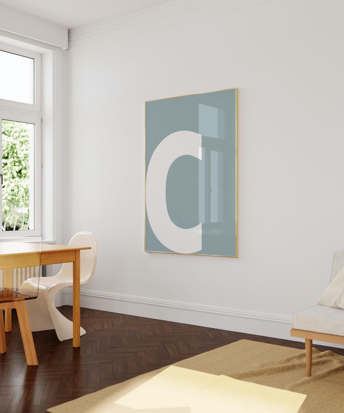 Sage Green White Letter C Monogram Minimalist Wall Decor Poster - Image 2