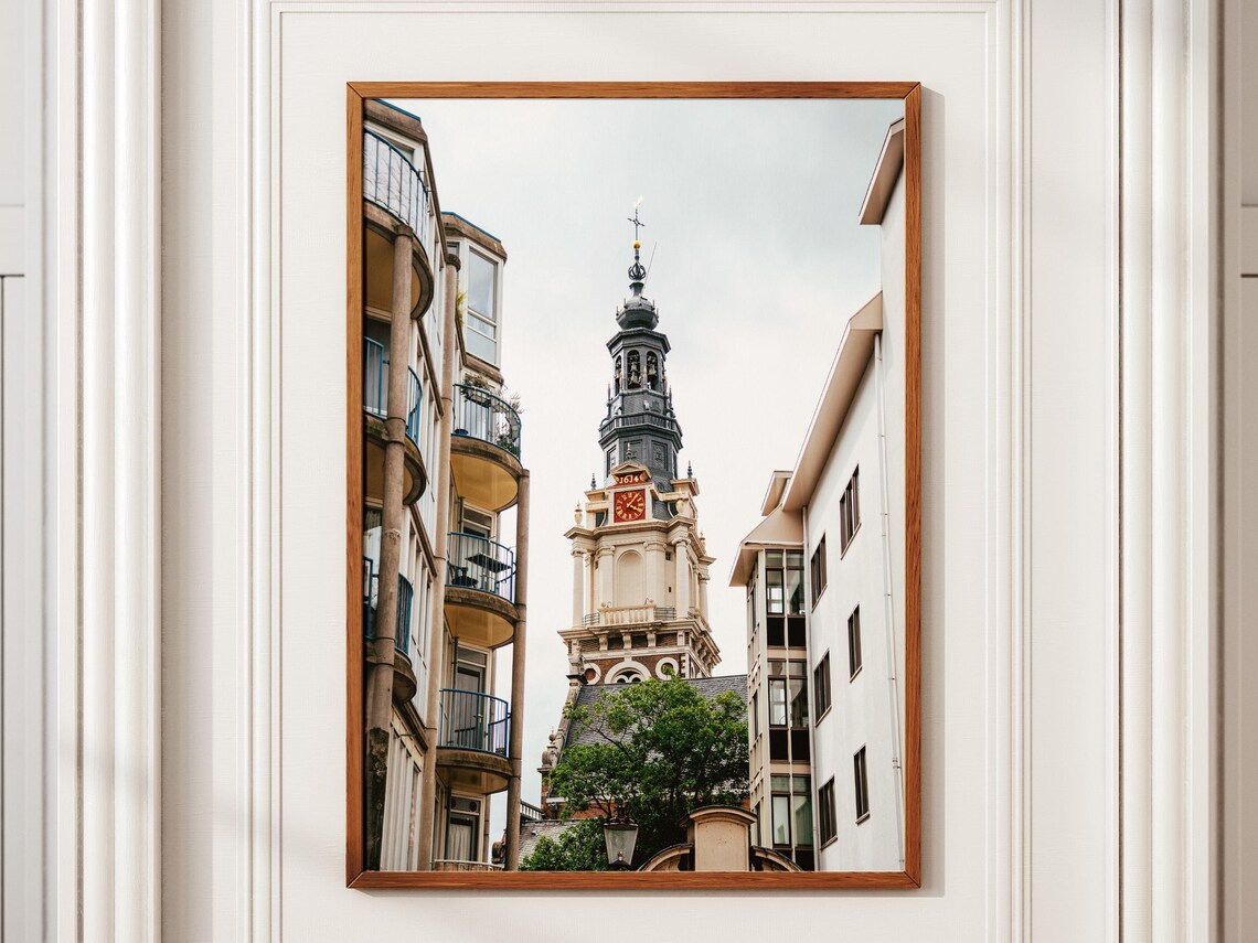 Amsterdam Historic Church Tower Street View Photography Wall Art