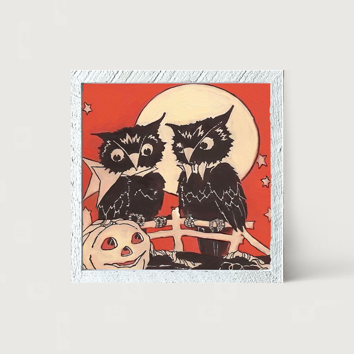 Owls on a Fence, Vintage Halloween Wall Art Print - Image 3