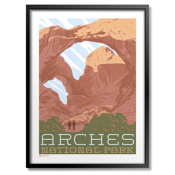 Arches National Park Utah Double Arch Desert Vintage Travel Poster