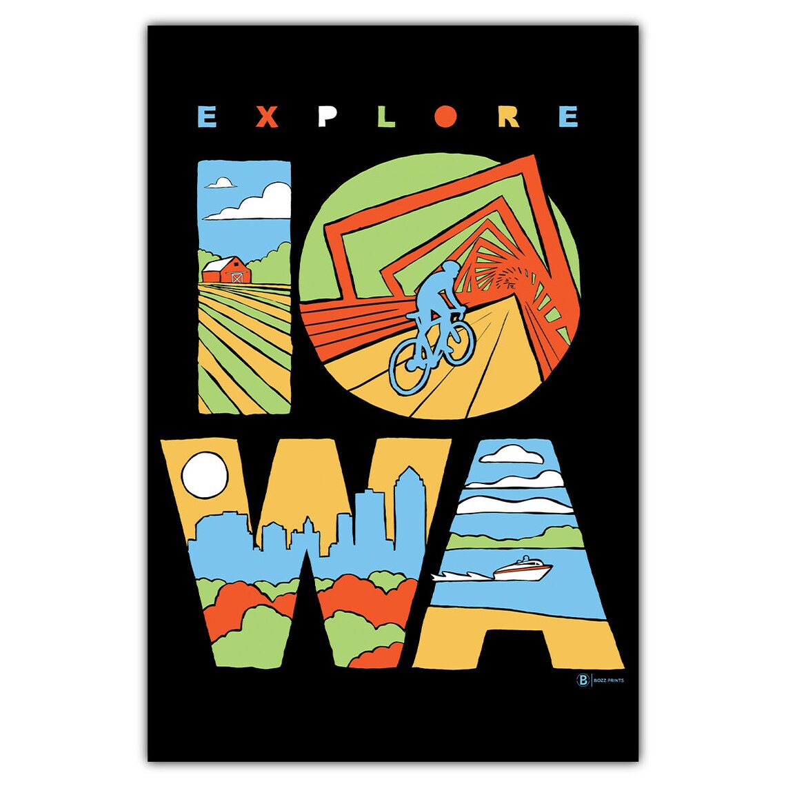 Iowa Explore Travel Poster, Vintage Postcard