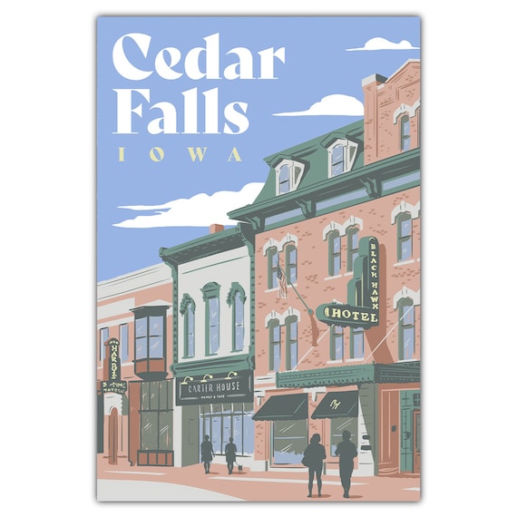 Cedar Falls Iowa Downtown Main Street Black Hawk Hotel Travel Poster