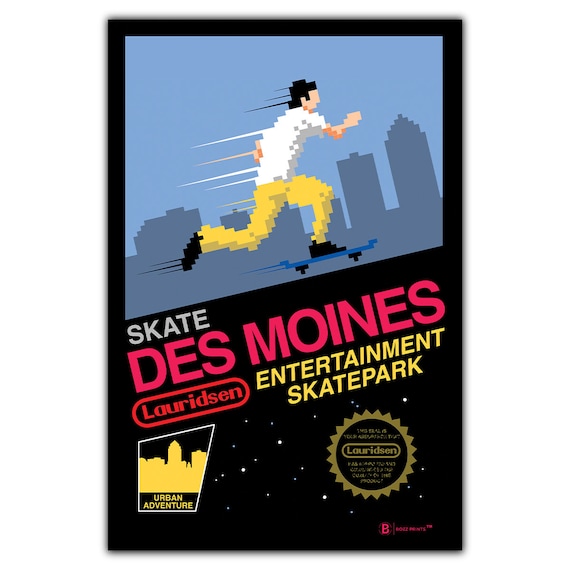 Skate Des Moines Lauridsen Skatepark Retro Pixel Skater Poster