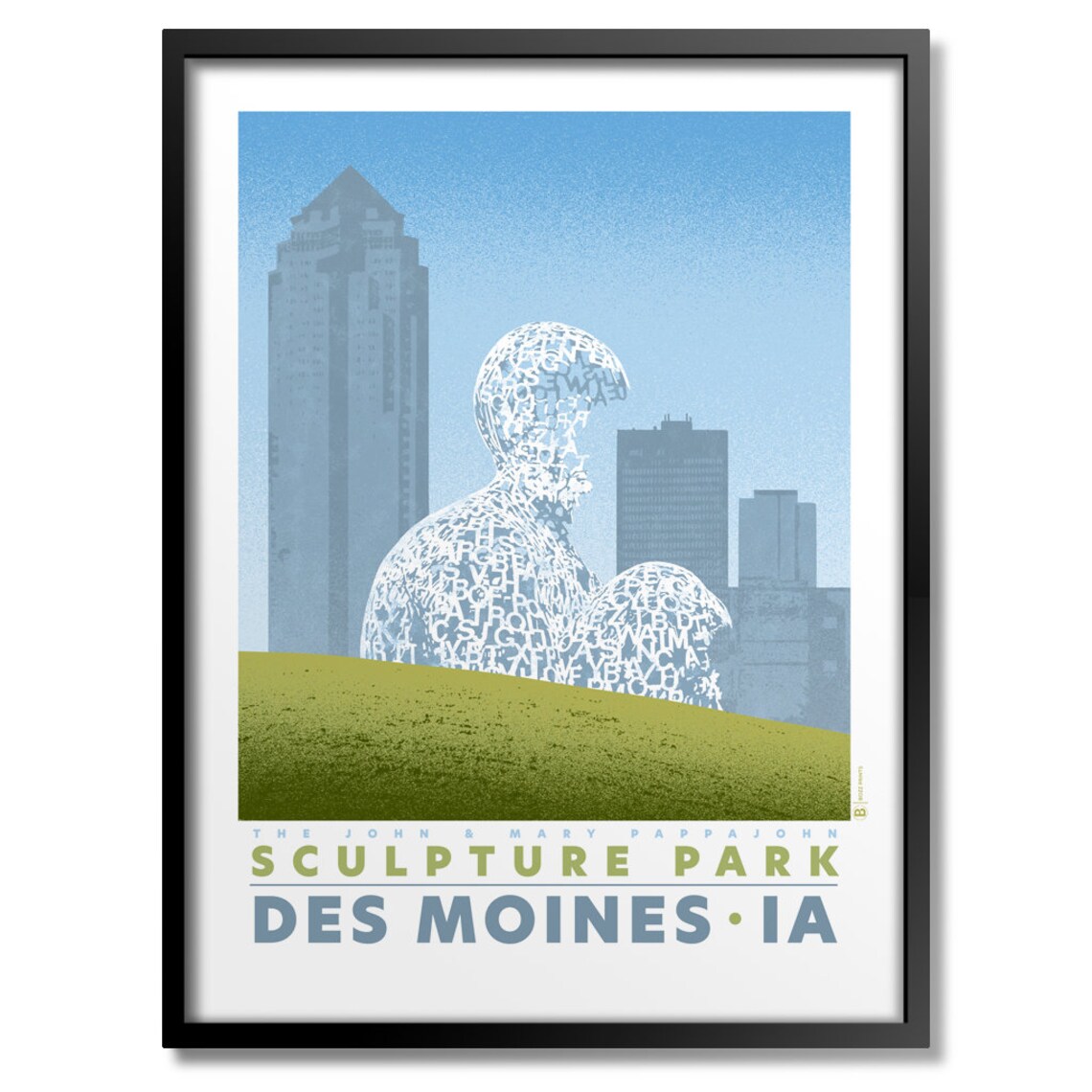 Pappajohn Sculpture Park Des Moines Poster Letter Figure Nomade Skyline Art