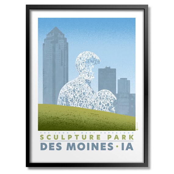 Pappajohn Sculpture Park Des Moines Poster Letter Figure Nomade Skyline Art