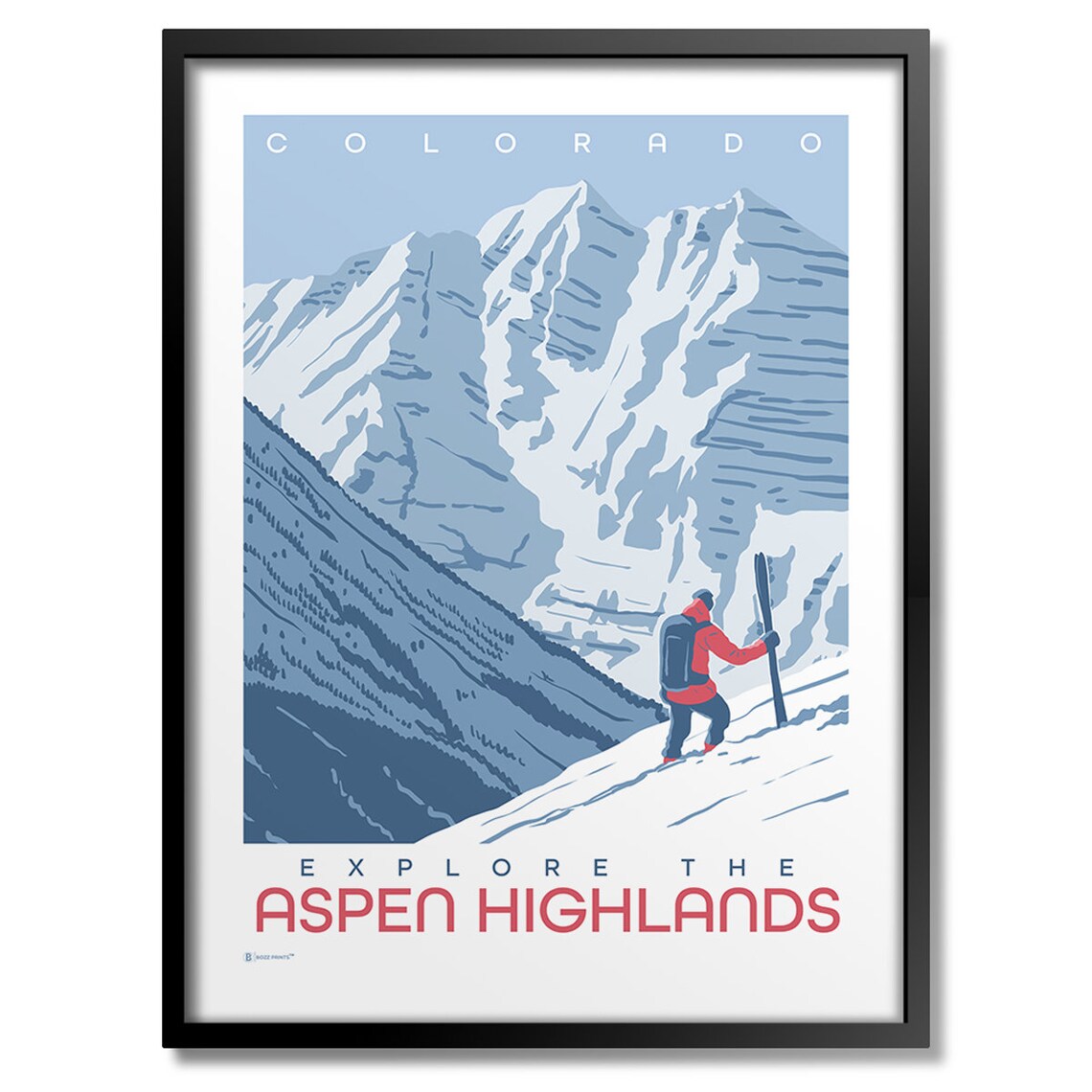 Aspen Highlands Travel Poster, Mountain Landscape
