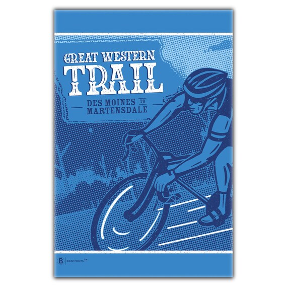 Great Western Trail Des Moines Martensdale Blue Cyclist Poster