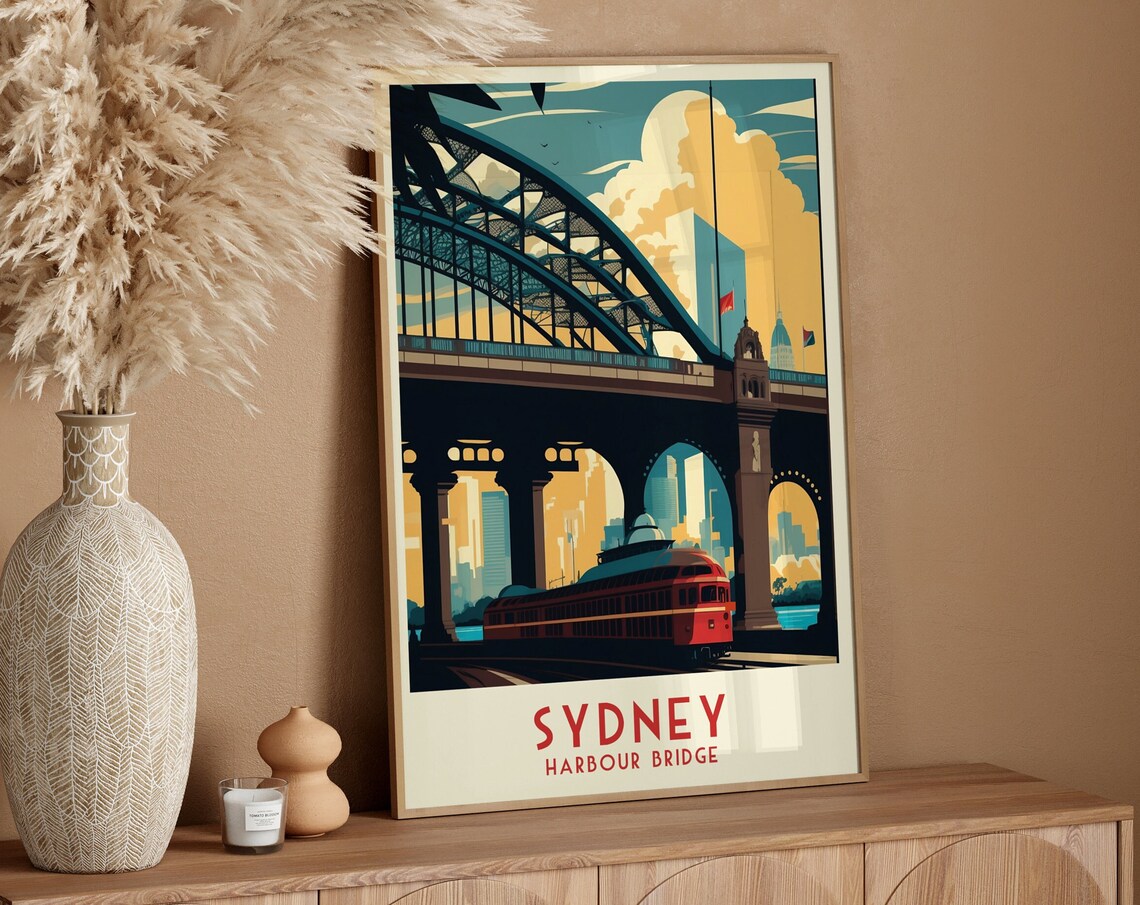 Sydney Harbour Bridge Retro Travel Poster Vintage Illustration - Image 3